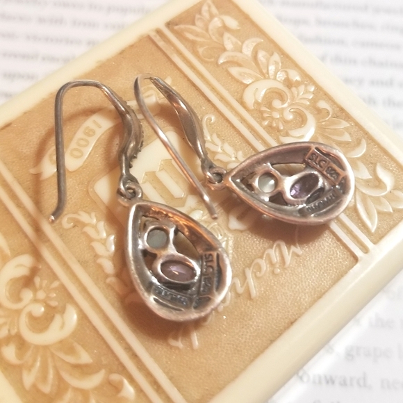 Vintage designer signed SLC 925 Sterling Amethyst Abalone Earrings - Picture 4 of 5